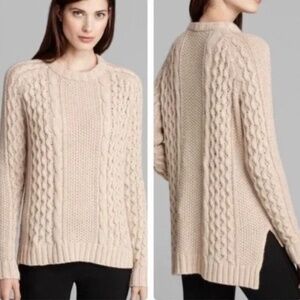 Theory Innis Aria Alpaca Chunky Cable Knit Braided Oatmeal Pullover Sweater M